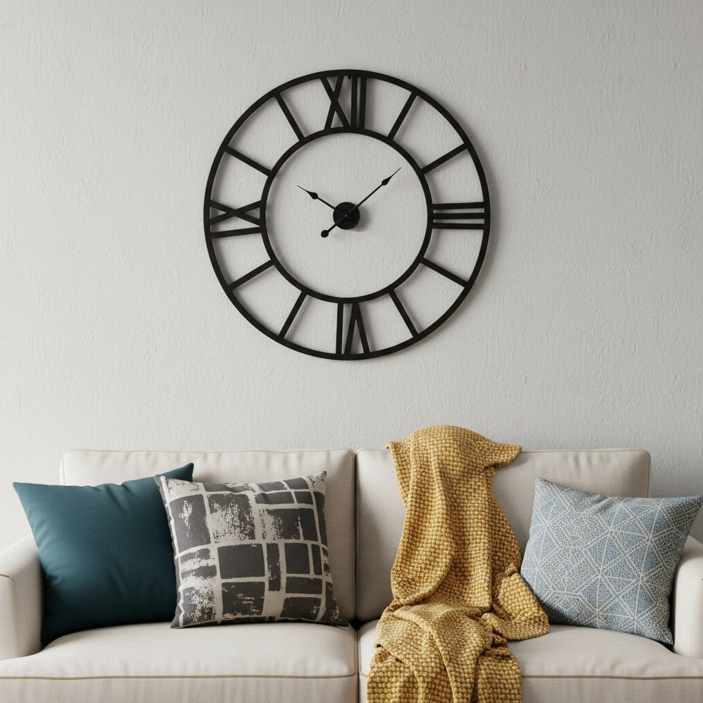 Homeroots 42 Black Iron Analog Round Wall Clock 42.13 In. X 42.13 In. X 2.17 In.