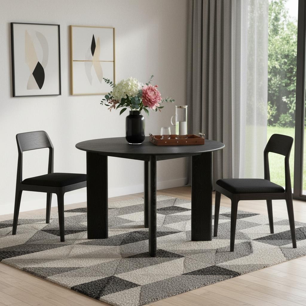 Homeroots 42 Black Solid Wood Round Top Dining Table 41.61 In. X 29.72 In. X 41.61 In.