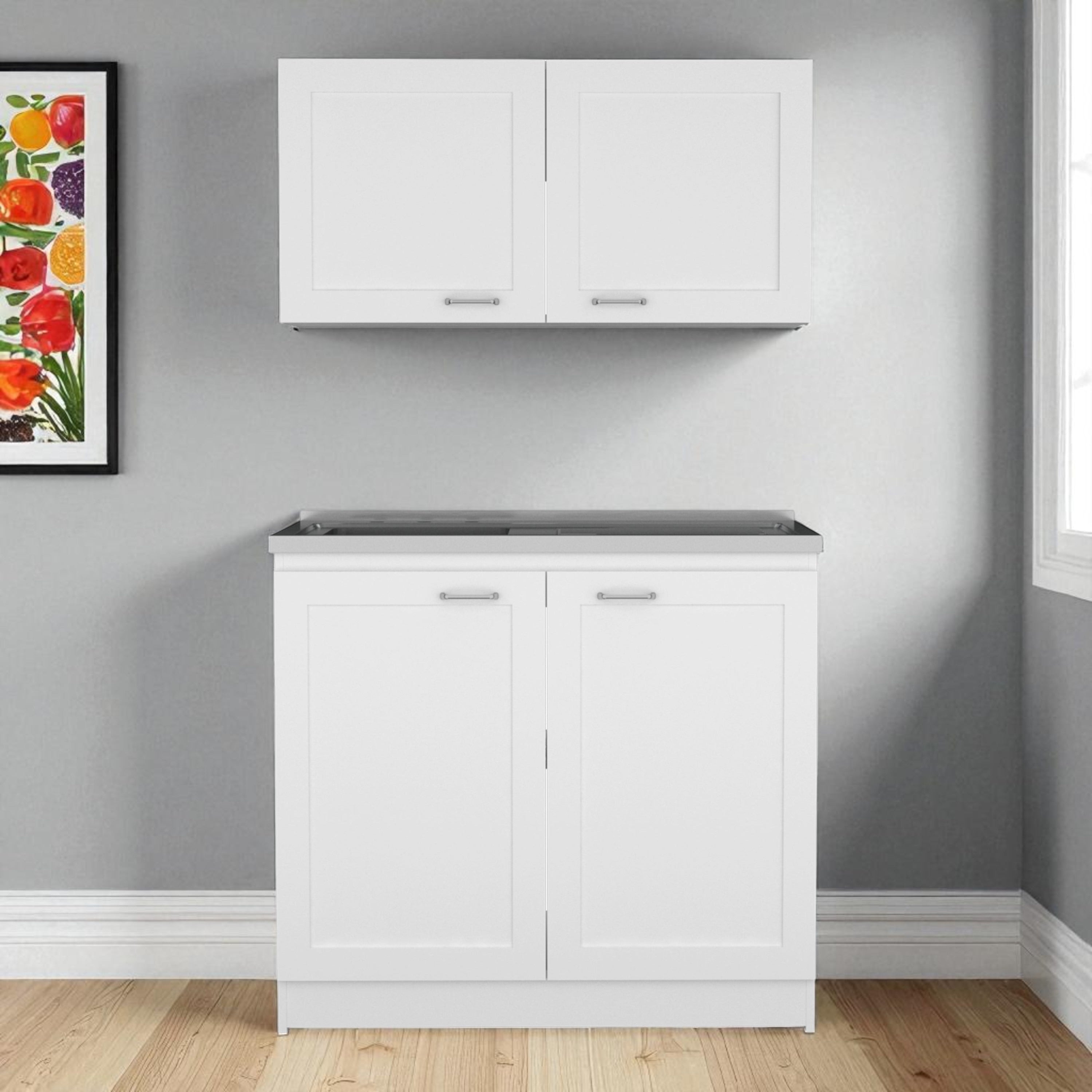 Homeroots 42 Black And White Wood Accent Cabinet Set With Four Doors