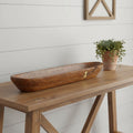 Homeroots 42 Brown And Gold Reclaimed Wood Asymmetrical Edge Oval Centerpiece Bowl 42.00 In. X 5.00 In. X 8.75 In.