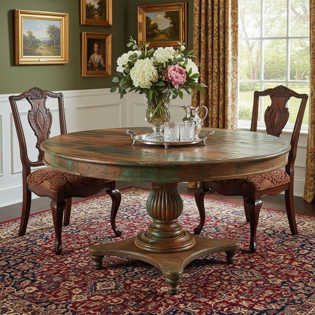 Homeroots 42 Brown Rounded Rustic Reclaimed Solid Wood Dining Table 42.00 In. X 31.00 In. X 42.00 In.