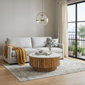 Homeroots 42 Ivory And Natural Genuine Marble And Solid Wood Round Solid Coffee Table 42.00 In. X 19.00 In. X 42.00 In.