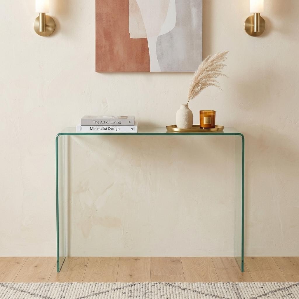 Homeroots 43 Clear Glass Frame Console Table 43.00 In. X 32.00 In. X 16.00 In.