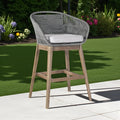 Homeroots 43 Gray Solid Wood Low Back Outdoor Bar Height Chair With Footrest