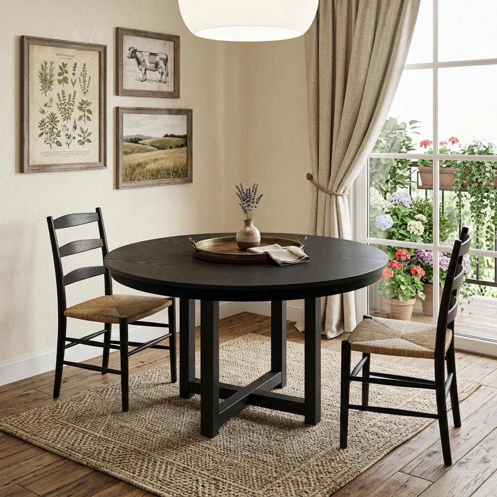Homeroots 45 Black Solid Wood Cross Leg Base Round Top Dining Table 45.00 In. X 30.00 In. X 45.00 In.