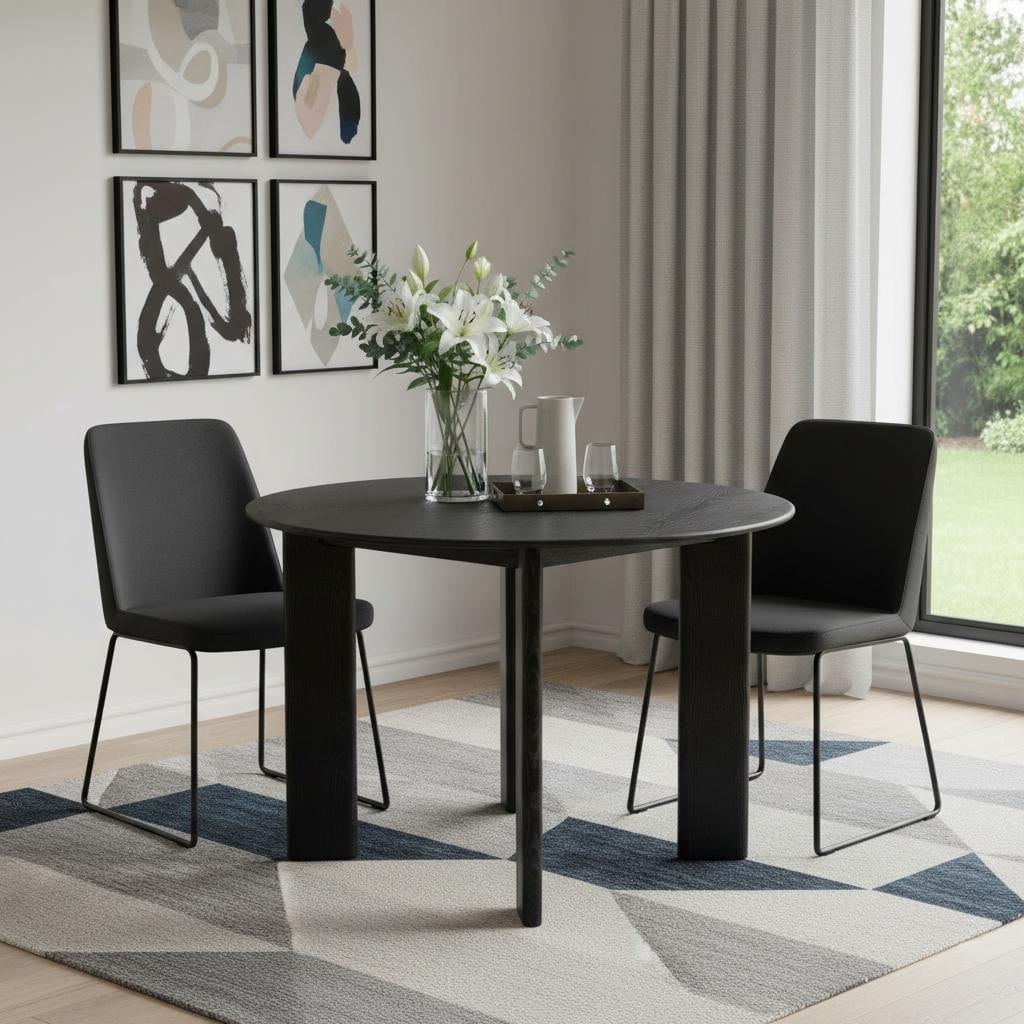 Homeroots 45 Black Solid Wood Round Top Dining Table 44.58 In. X 29.72 In. X 44.58 In.
