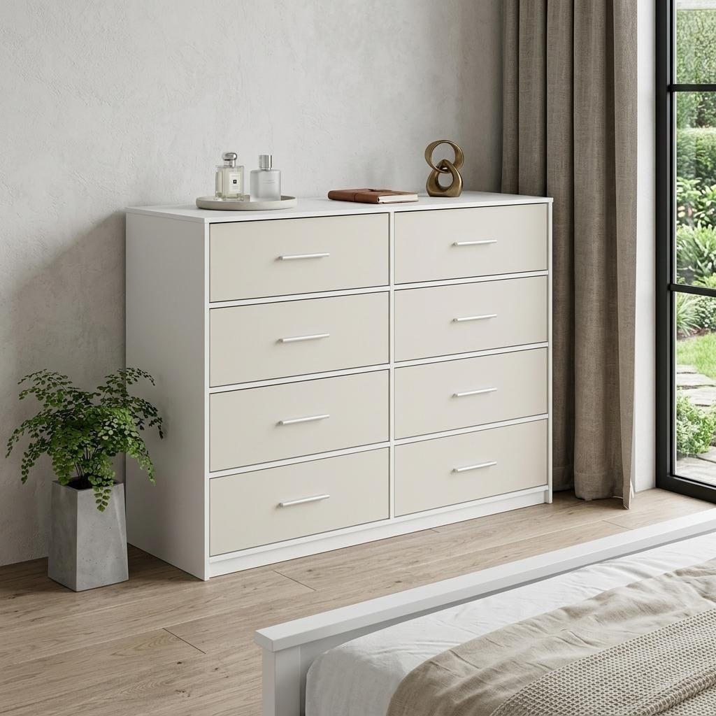 Homeroots 45 White Fabric Wood And Steel Eight Drawer Double Dresser