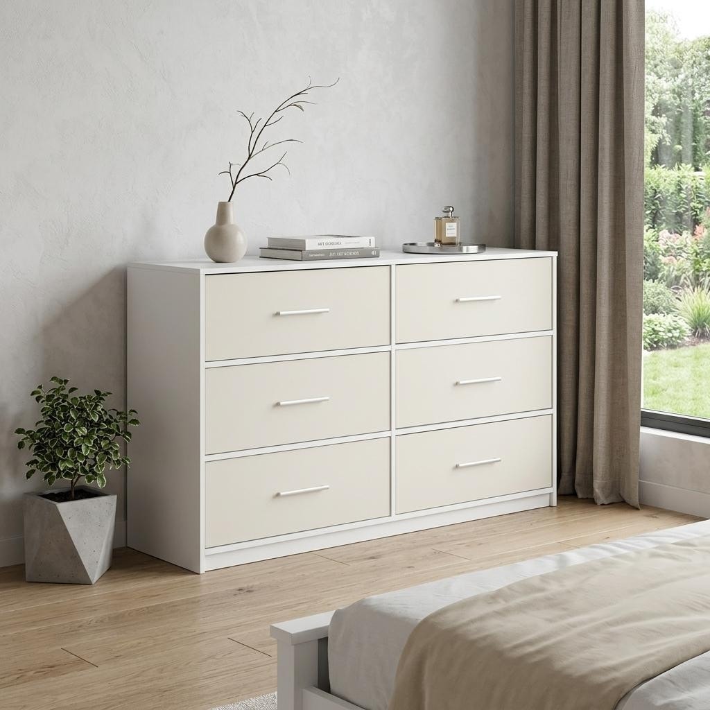 Homeroots 45 White Fabric Wood And Steel Six Drawer Double Dresser