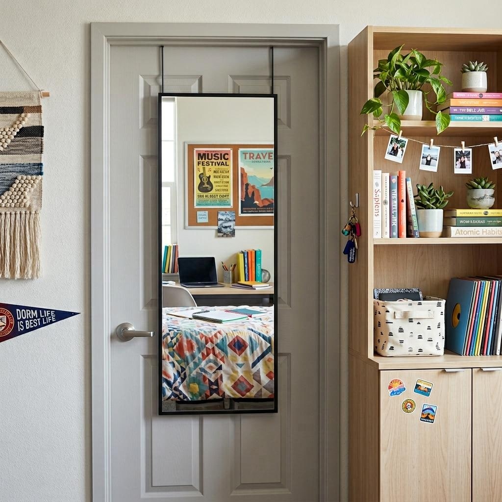 Homeroots 47 Black Aluminum Over The Door Framed Accent Mirror 13.62 In. X 46.57 In. X 0.55 In.