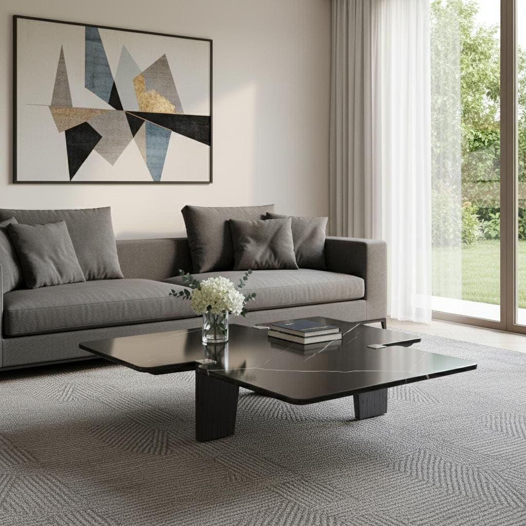 Homeroots 47 Black Genuine Marble And Solid Wood Free Form Coffee Table 47.00 In. X 11.00 In. X 51.00 In.