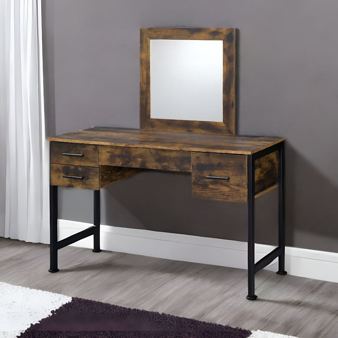 Homeroots 47 Black Mirrored Vanity Table With Mirror With Four Drawers