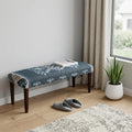 Homeroots 47 Blue And Brown Geometric Jute And Solid Wood Upholstered Bench 47.00 In. X 18.00 In. X 16.00 In.