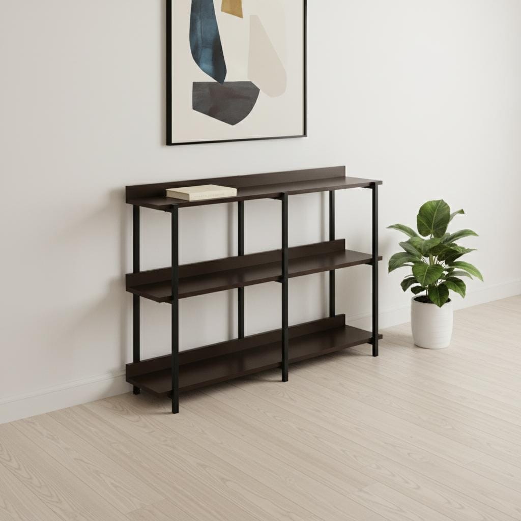 Homeroots 47 Brown And Black Wood And Metal Frame Console Table With Three Shelves 47.25 In. X 34.00 In. X 12.00 In.