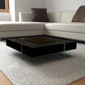 Homeroots 47 Espresso And Clear Wood And Glass Square Coffee Table 47.00 In. X 16.00 In. X 47.00 In.