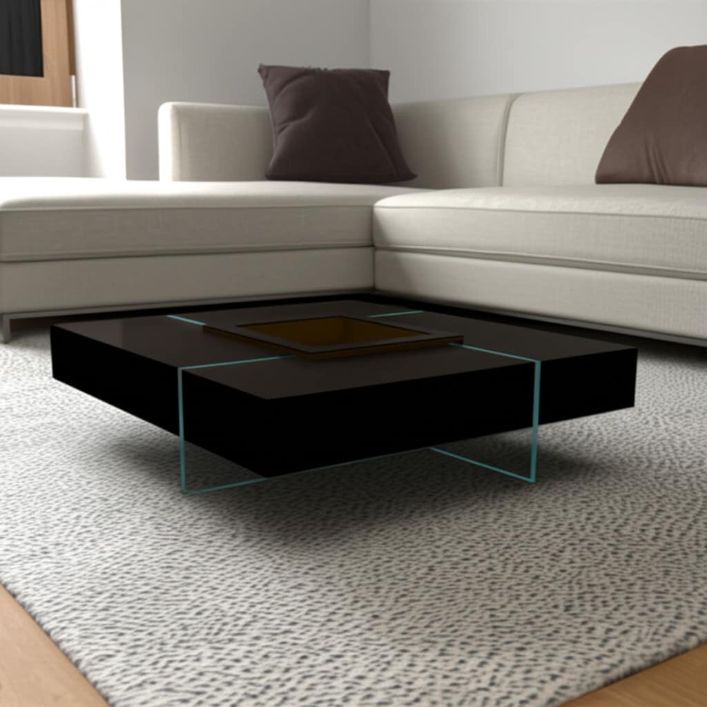 Homeroots 47 Espresso And Clear Wood And Glass Square Coffee Table 47.00 In. X 16.00 In. X 47.00 In.