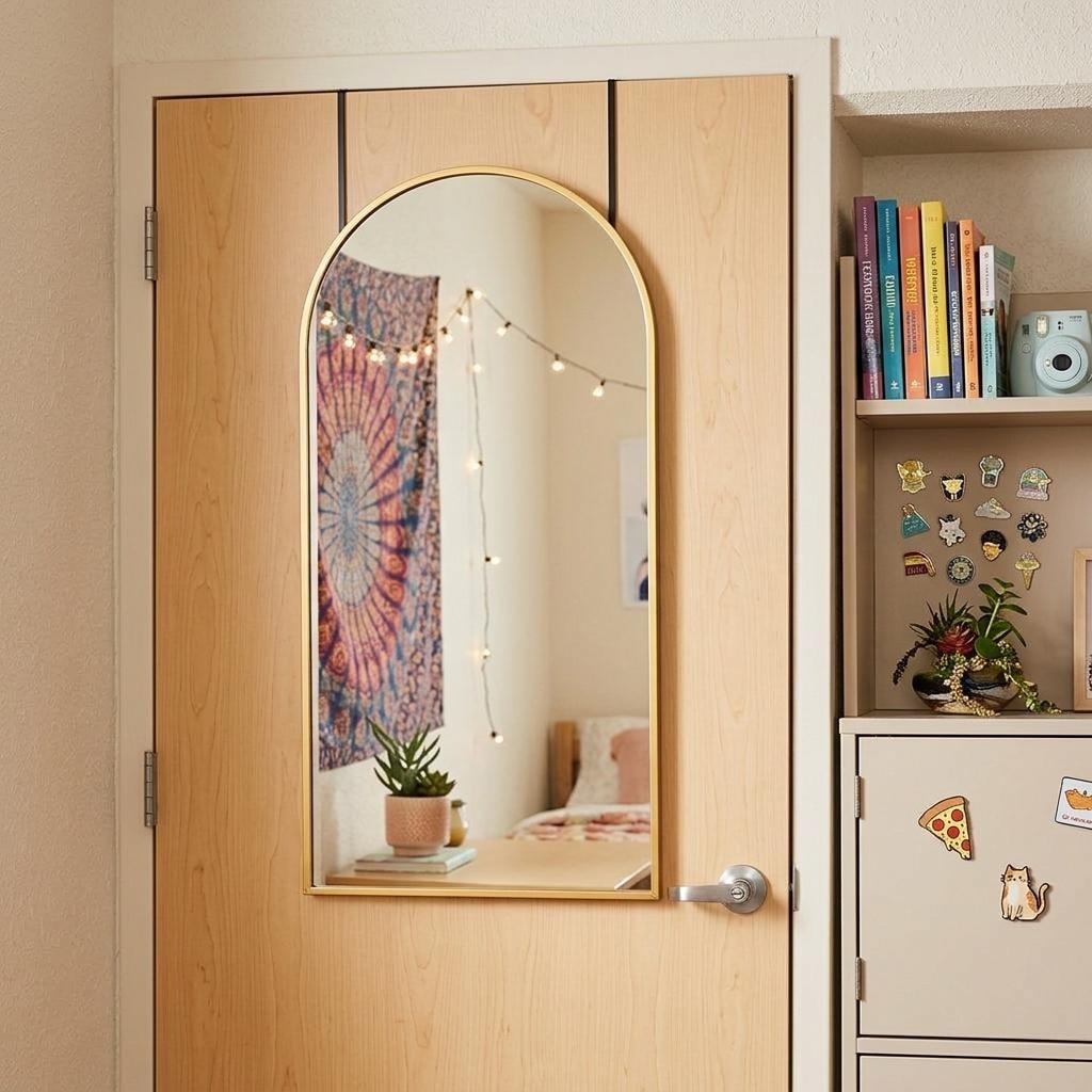 Homeroots 47 Gold Aluminum Arch Over The Door Framed Accent Mirror 13.62 In. X 46.57 In. X 0.55 In.