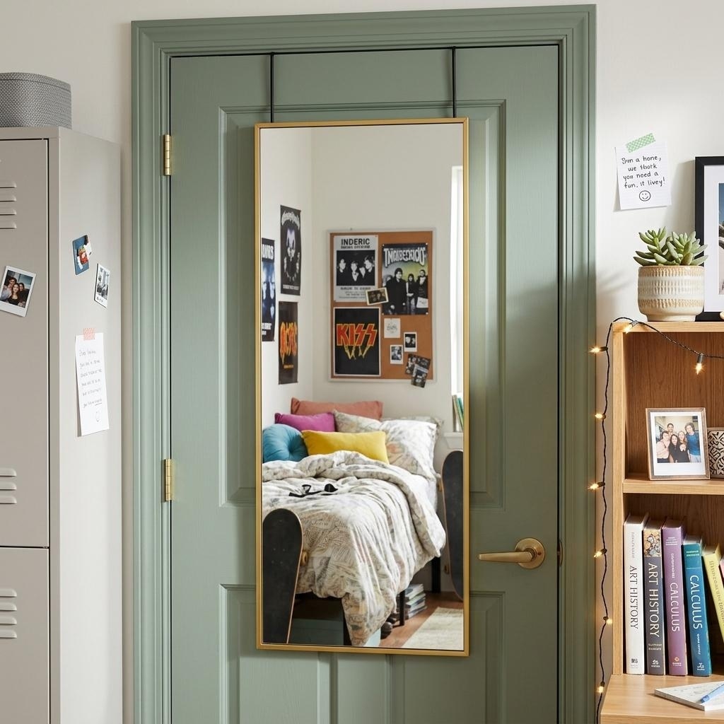 Homeroots 47 Gold Aluminum Over The Door Framed Accent Mirror 13.62 In. X 46.57 In. X 0.55 In.