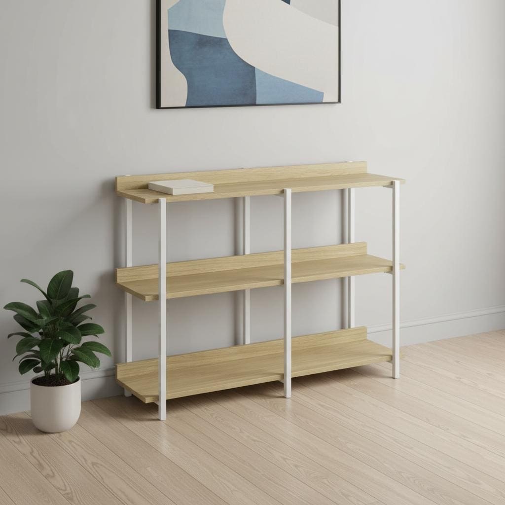 Homeroots 47 Natural And White Wood And Metal Frame Console Table With Three Shelves 47.25 In. X 34.00 In. X 12.00 In.