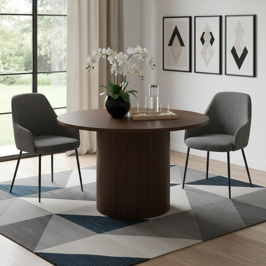 Homeroots 47 Walnut Solid Wood Pedestal Base Round Top Dining Table 47.24 In. X 29.53 In. X 47.24 In.