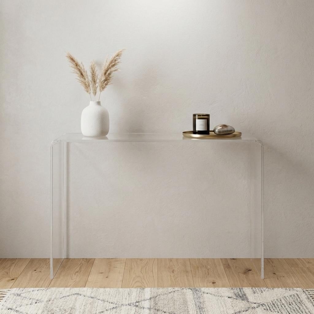 Homeroots 47 White Glass Frame Console Table 47.00 In. X 32.00 In. X 16.00 In.