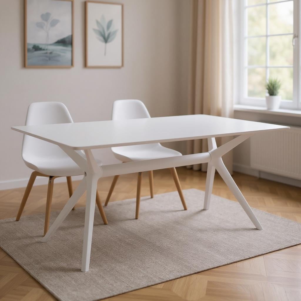 Homeroots 47 White Wood And Heavy Duty Plastic Trestle Base Dining Table 47.00 In. X 29.00 In. X 32.00 In.