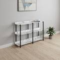 Homeroots 47 White And Black Wood And Metal Faux Marble Console Table With Three Shelves 47.25 In. X 34.00 In. X 12.00 In.