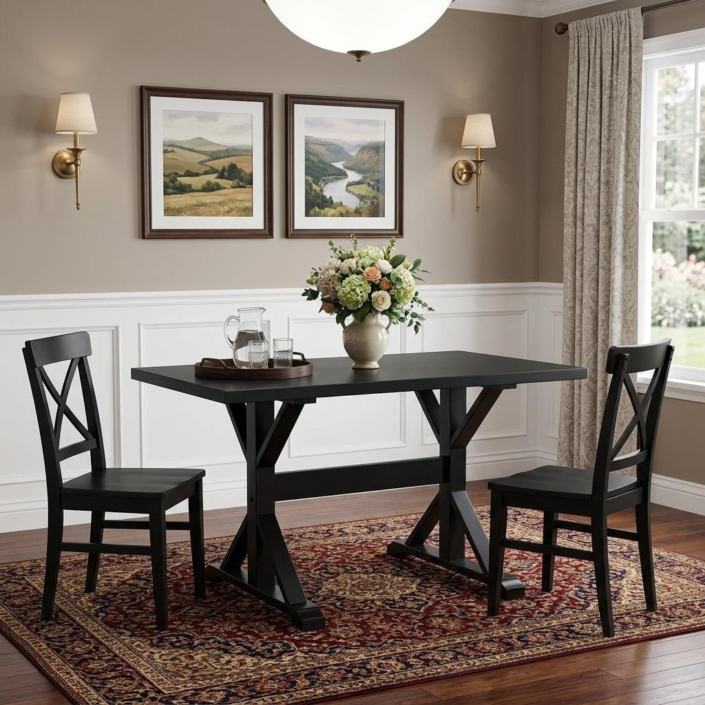 Homeroots 48 Black Solid Wood Trestle Base Dining Table 48.00 In. X 30.00 In. X 30.00 In.