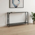Homeroots 48 Black Wood And Metal Faux Marble Console Table With Shelf 48.00 In. X 32.00 In. X 12.00 In.