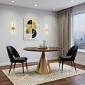 Homeroots 48 Brown And Gold Rounded Solid Wood And Iron Pedestal Base Dining Table 48.00 In. X 29.00 In. X 48.00 In.