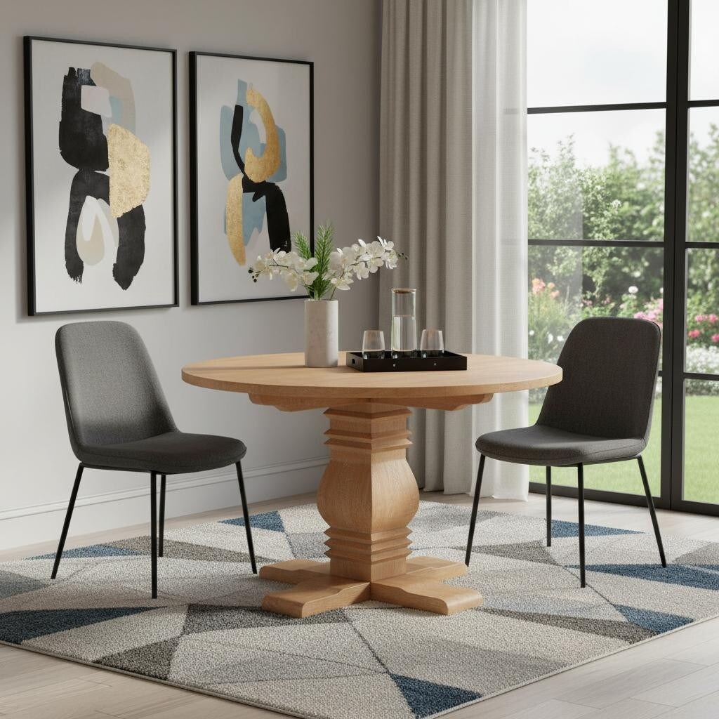 Homeroots 48 Brown Solid Wood Pedestal Base Round Top Dining Table 48.00 In. X 30.10 In. X 48.00 In.