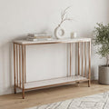 Homeroots 48 Champagne And Gold Faux Stone Floor Shelf Console Table With Storage 47.50 In. X 29.50 In. X 11.75 In.