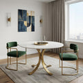 Homeroots 48 Ivory And Brass Rounded Marble And Iron Pedestal Base Dining Table 48.00 In. X 30.00 In. X 48.00 In.