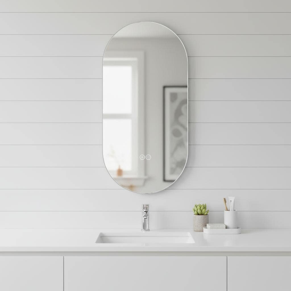 Homeroots 48 Oval Lighted Frameless Anti Fog Bathroom Vanity Mirror 24.00 In. X 48.00 In. X 1.18 In.