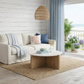 Homeroots 48 White And Brown Marble And Solid Wood Round Coffee Table 48.00 In. X 16.00 In. X 48.00 In.