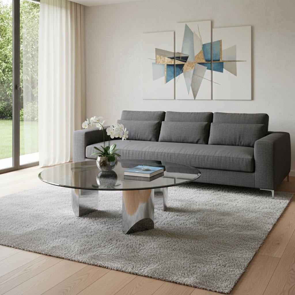 Homeroots 49 Black And Silver Mirrored Glass And Stainless Steel Round Coffee Table 49.00 In. X 15.00 In. X 49.00 In.