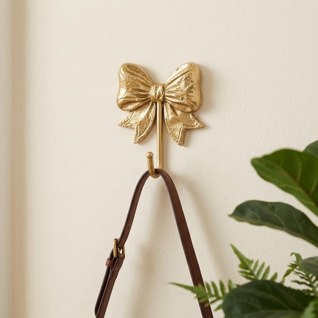 Homeroots 4 Gold Cast Iron Bow Wall Hook 3.75 In. X 5.50 In. X 1.75 In.