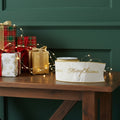Homeroots 4 White And Gold Embroidered Merry Christmas Wired Ribbon