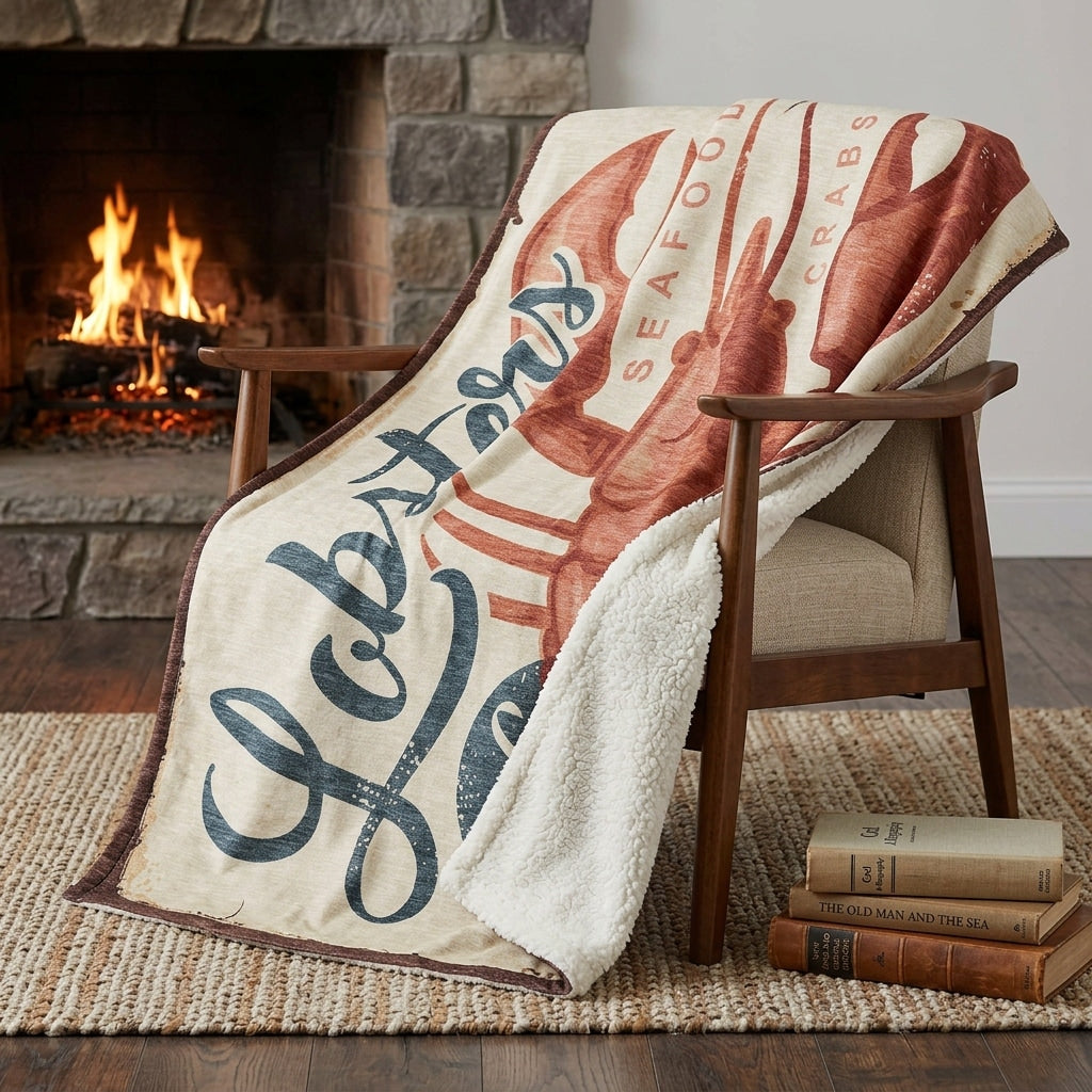 Homeroots 50 X 70 Beige Blue And Red Lobster Plush Throw Blanket