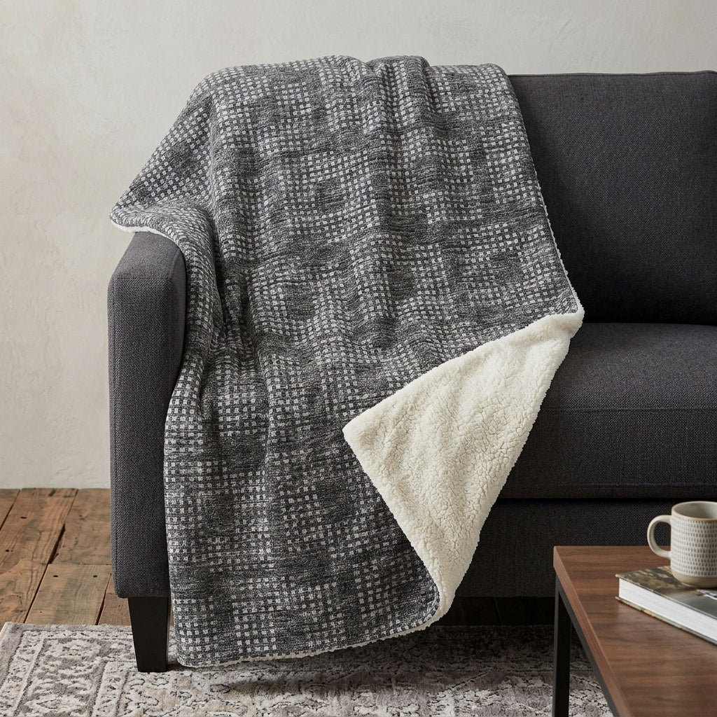 Homeroots 50 X 70 Black And Silver Geometric Polyester Woven Plush Throw Blanket
