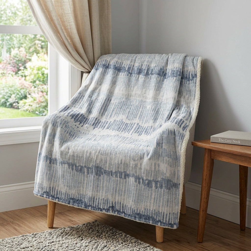 Homeroots 50 X 70 Blue And Beige Abstract Polyester Woven Plush Throw Blanket