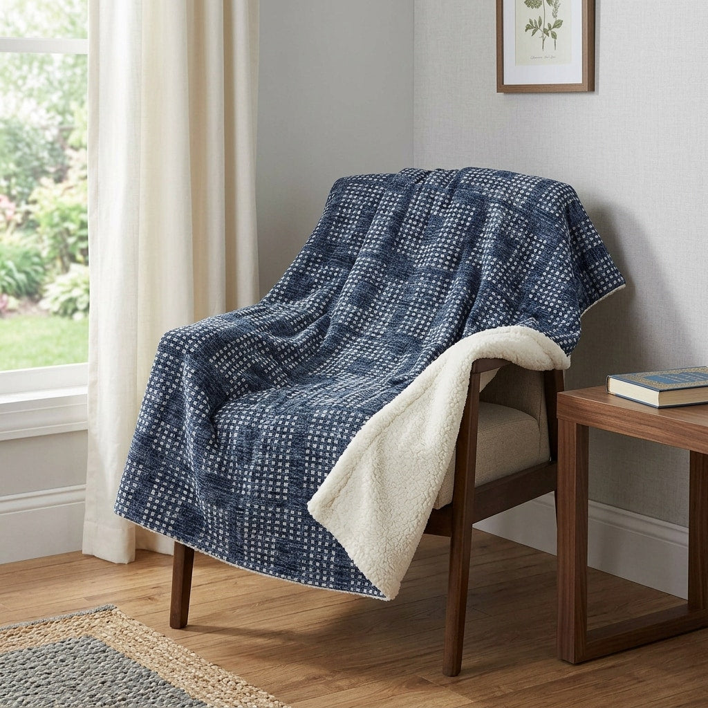 Homeroots 50 X 70 Blue And Ivory Geometric Polyester Woven Plush Throw Blanket