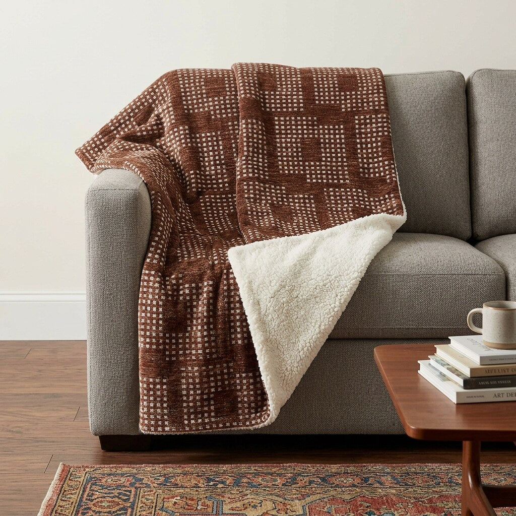 Homeroots 50 X 70 Brown And Beige Geometric Polyester Woven Plush Throw Blanket