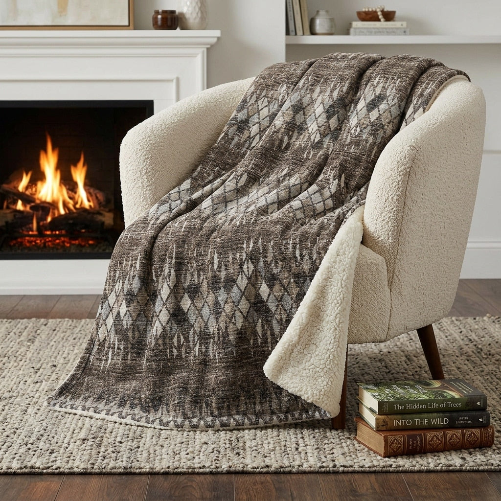 Homeroots 50 X 70 Brown And Beige Geometric Polyester Woven Plush Throw Blanket