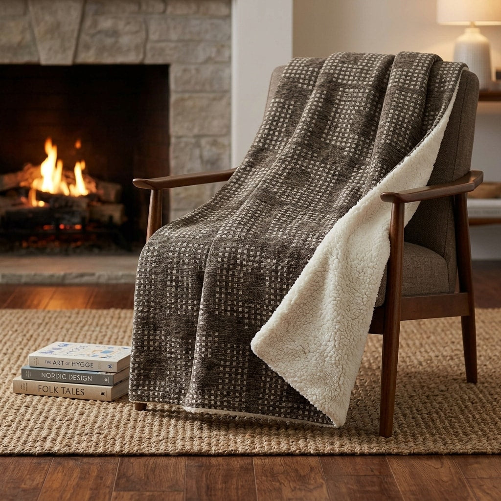 Homeroots 50 X 70 Brown And Ivory Geometric Polyester Woven Plush Throw Blanket