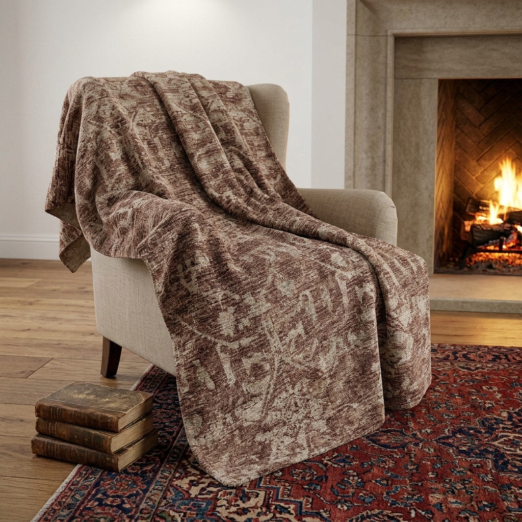 Homeroots 50 X 70 Chocolate And Beige Damask Polyester Woven Plush Throw Blanket