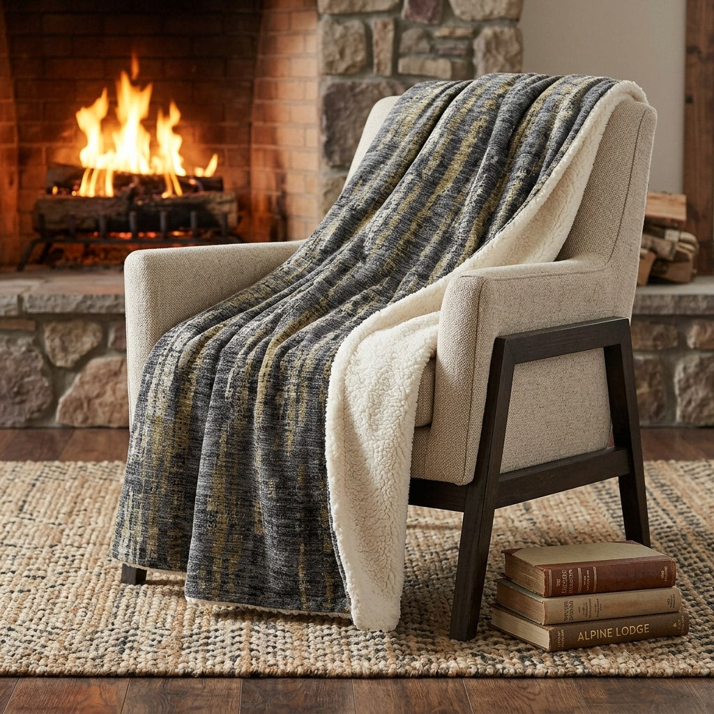 Homeroots 50 X 70 Granite Gray And Gold Abstract Polyester Woven Plush Throw Blanket