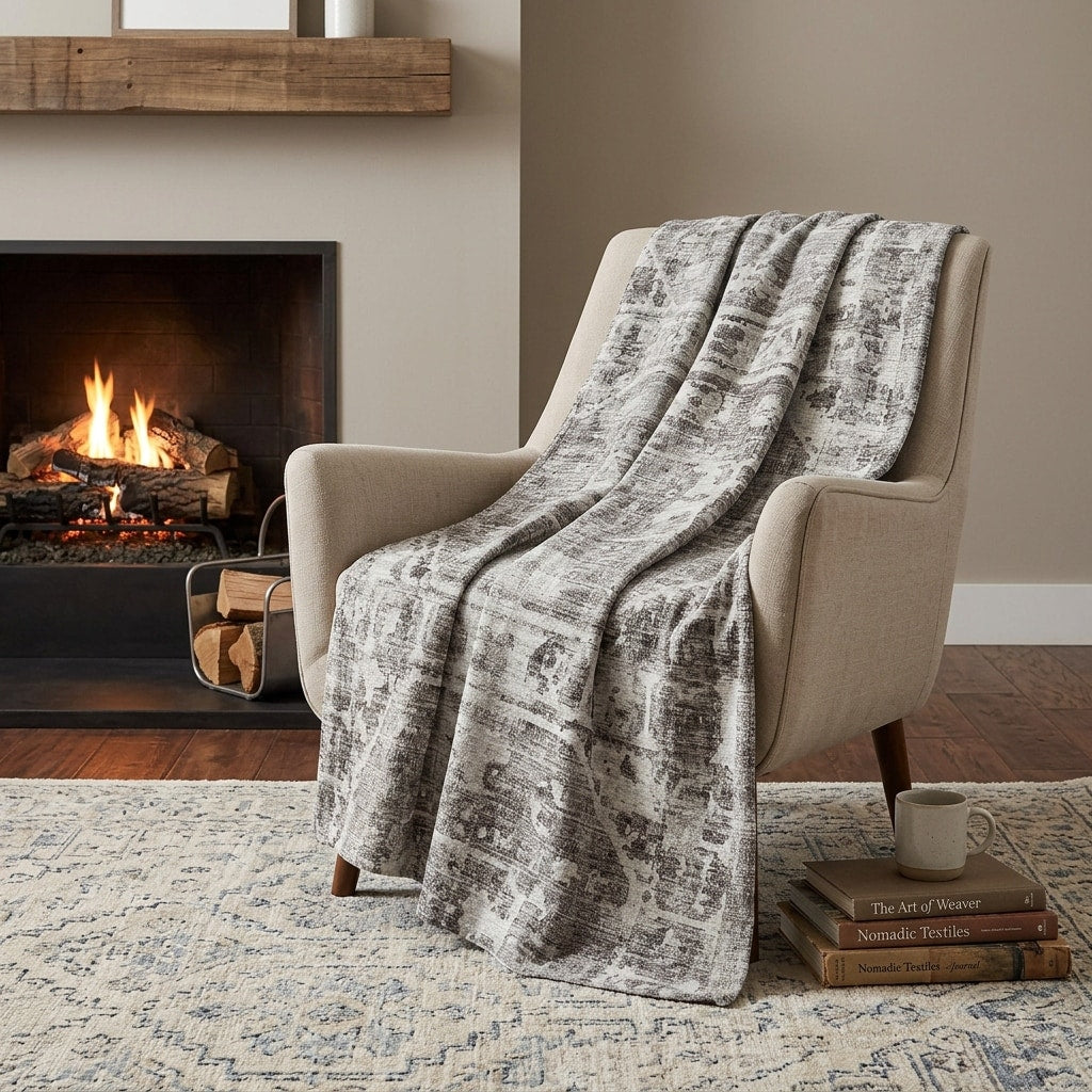 Homeroots 50 X 70 Gray And Charcoal Damask Polyester Woven Plush Throw Blanket