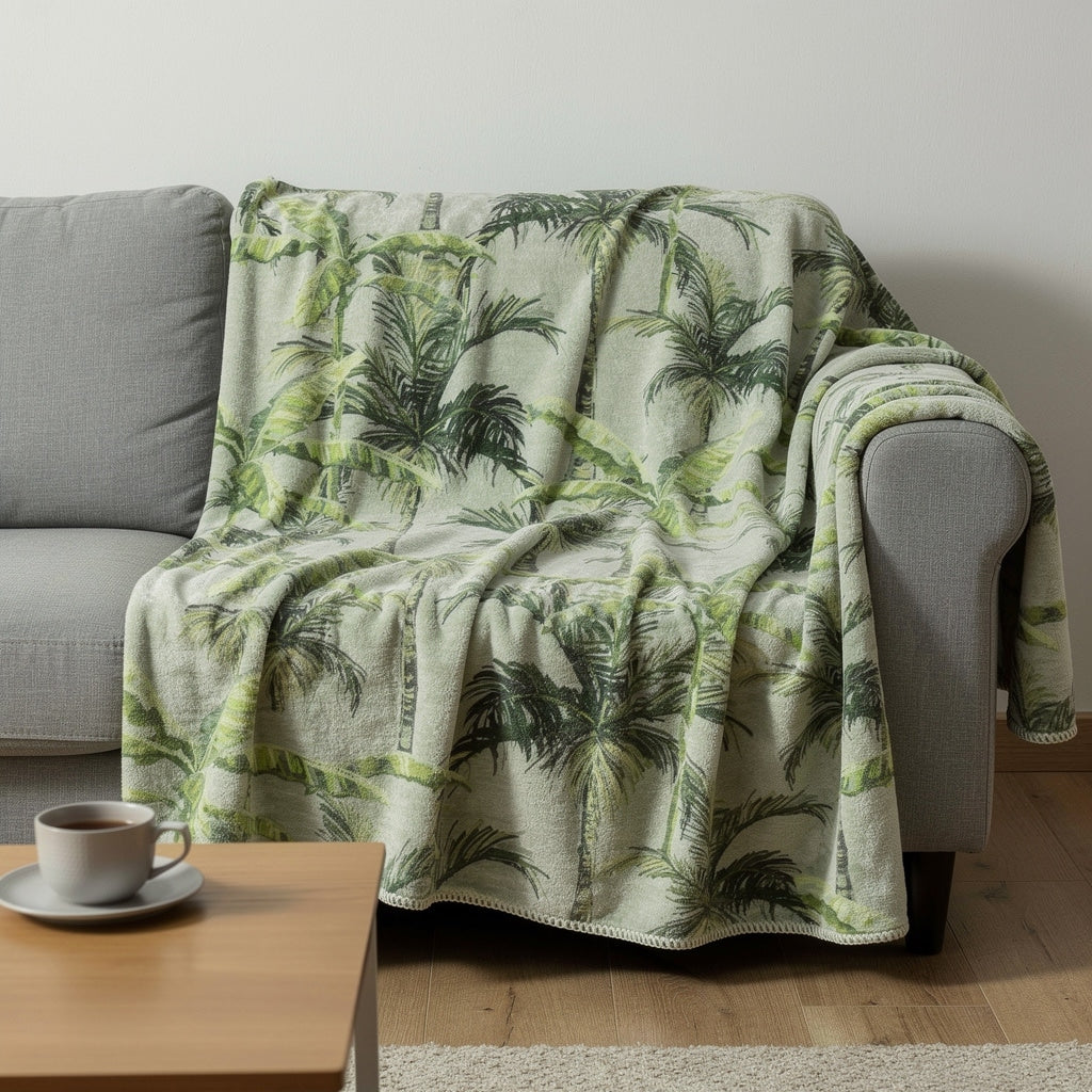 Homeroots 50 X 70 Green Palm Tree Microfiber Plush Throw Blanket