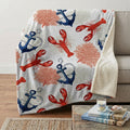 Homeroots 50 X 70 Ivory Red And Blue Microfiber Coastal Nautical Plush Throw Blanket