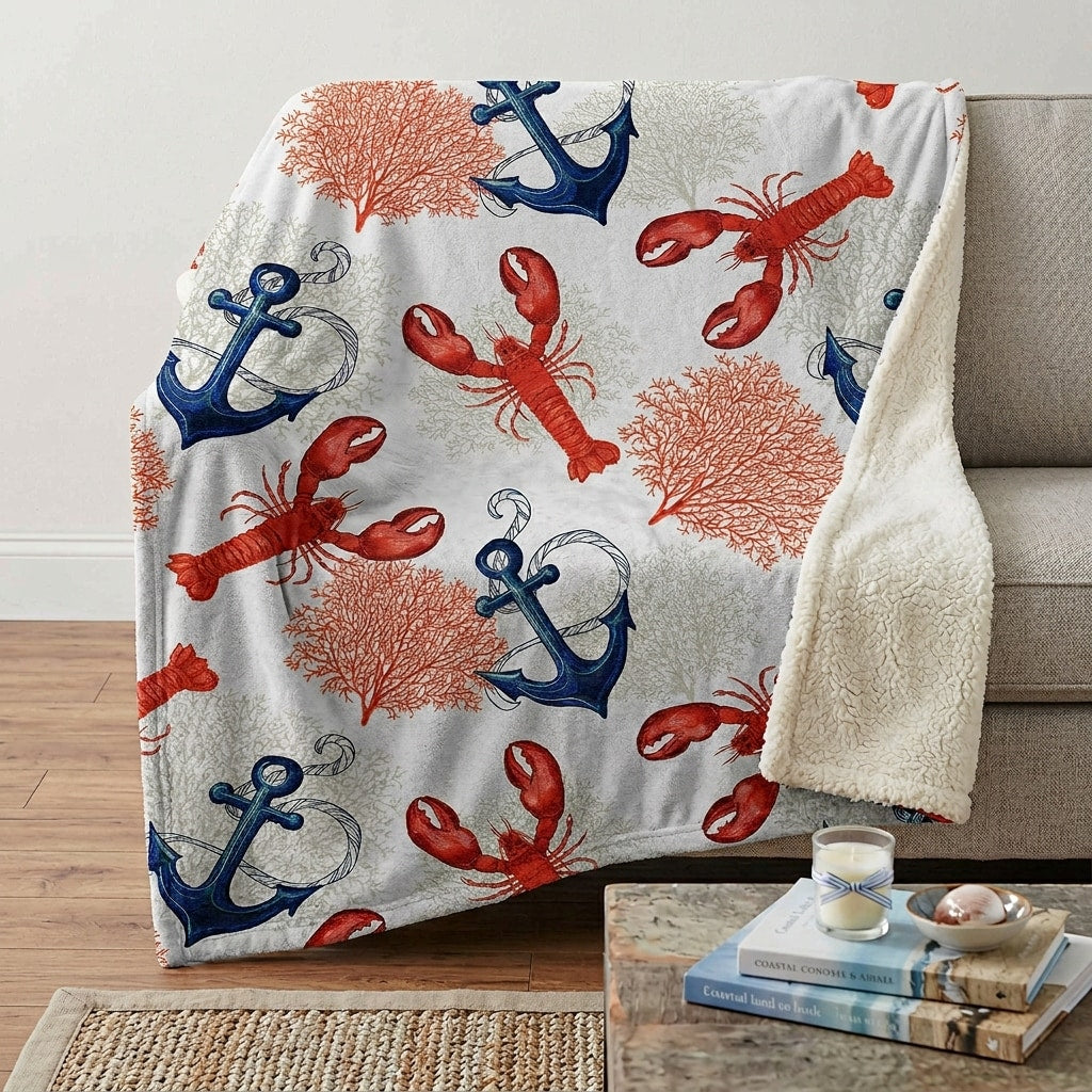 Homeroots 50 X 70 Ivory Red And Blue Microfiber Coastal Nautical Plush Throw Blanket